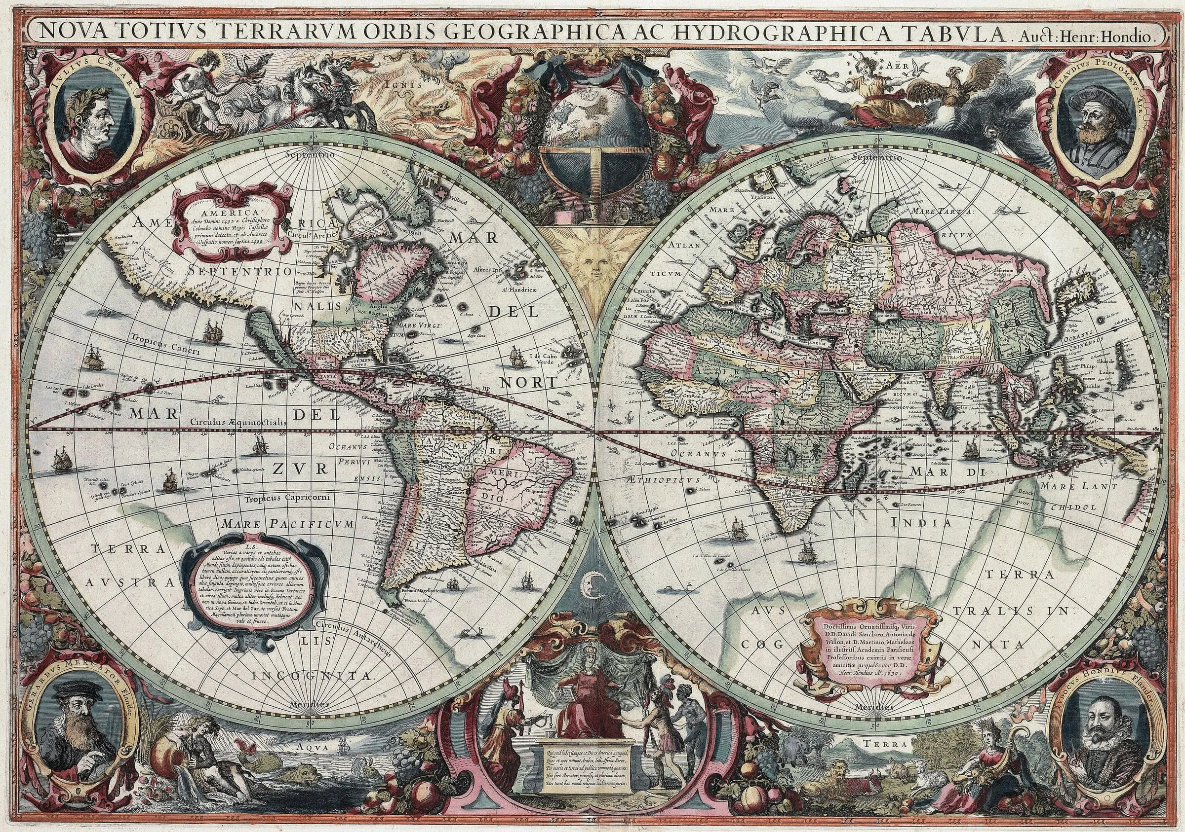 Mappemonde en deux hémisphères d’Henricus Hondius, 1630